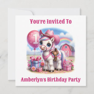 Cowgirl Pony 1-Year-Old Birthday Invitation