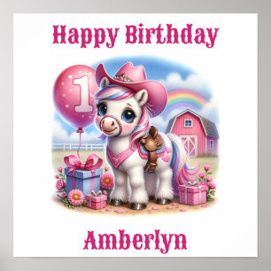 Cowgirl Pony 1-Year-Old Birthday Poster