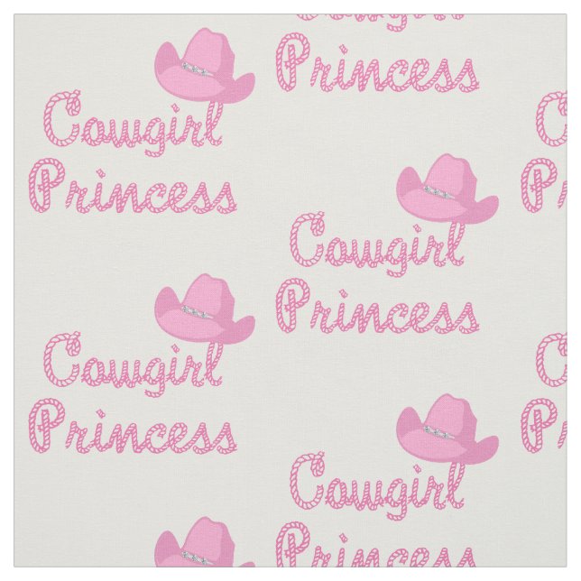 Cowgirl Princess Rope Text With Pink Hat Fabric (Swatch)