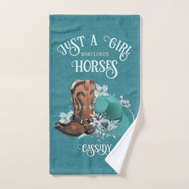 Cowgirl quote turquoise leather cowboy boots hat hand towel (Hand Towel)