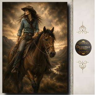 Cowgirl Riding Brown Horse Western Landscape Art Tissue Paper