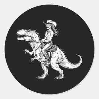 Cowgirl Riding Dinosaur Classic Round Sticker