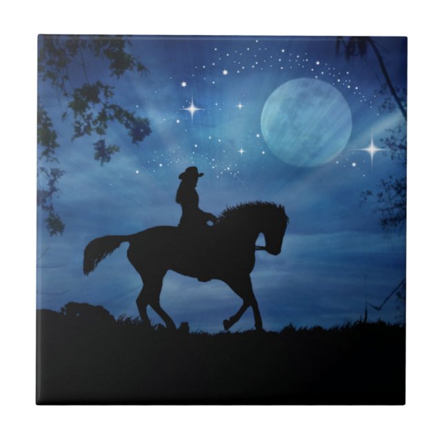 Cowgirl Riding Horse Art Fantasy Tile (Front)