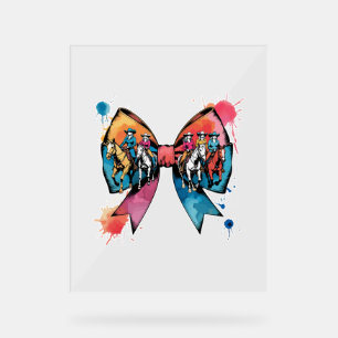 Cowgirl Riding Horse Coquette Bow Acrylic Sign
