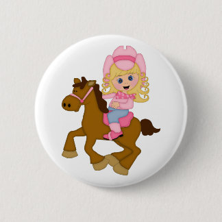 Cowgirl Riding Horse (pink) 6 Cm Round Badge