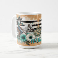 Cowgirl Riding Horse with Floral and Western