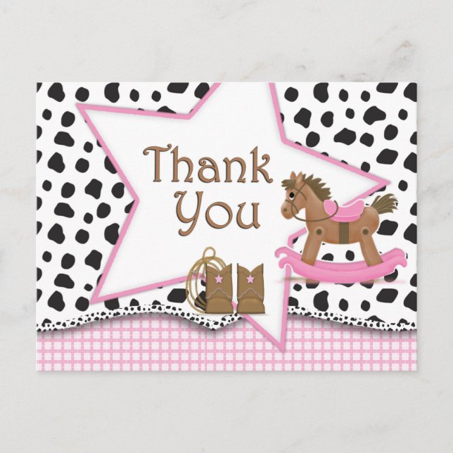 Cowgirl Rocking Horse Postcard Thank You (Front)