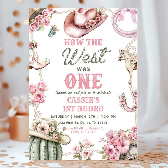 Cowgirl Rodeo 1st Birthday How The West Was One Invitation (Creator Uploaded)