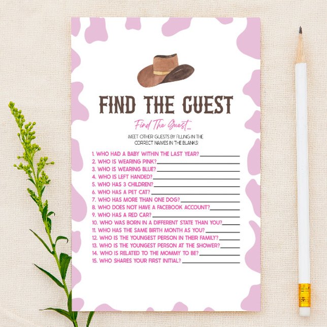 Cowgirl Rodeo Find The Guest Baby Shower Game Stationery (Creator Uploaded)