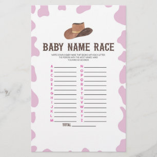 Cowgirl Rodeo Name Race Baby Shower Game Activity Stationery