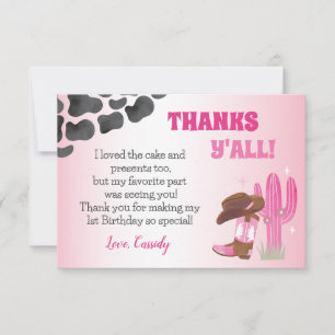 Cowgirl Rodeo Western 1st Birthday Thank You Cards