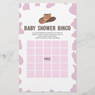 Cowgirl Rodeo Western Bingo Baby Shower Game Stationery