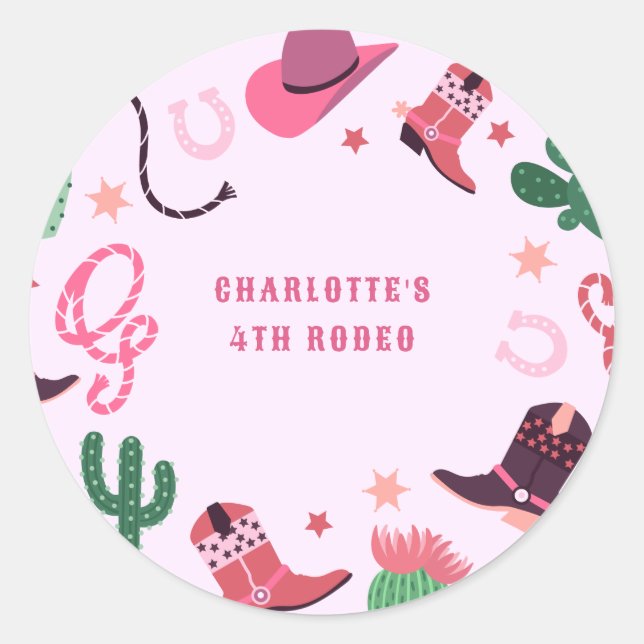 Cowgirl Rodeo Western Birthday Party Classic Round Sticker (Front)