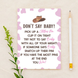Cowgirl Rodeo Western Don't Say Baby Shower Game Stationery