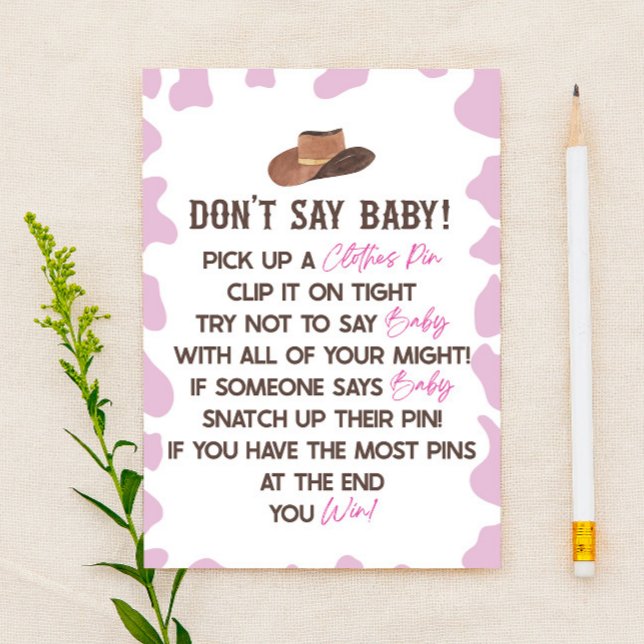 Cowgirl Rodeo Western Don't Say Baby Shower Game Stationery (Creator Uploaded)