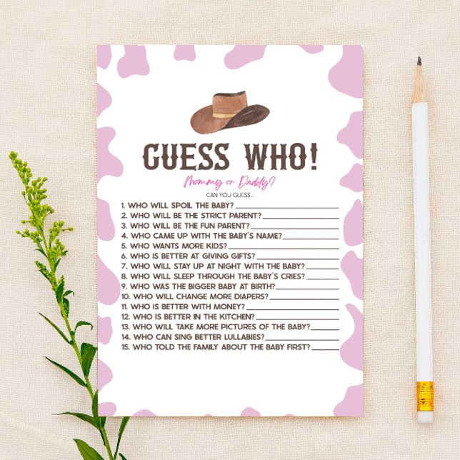 Cowgirl Rodeo Western Guess Who Baby Shower Game (Creator Uploaded)