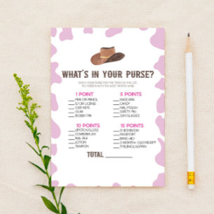 Cowgirl Rodeo What's In Purse Baby Shower Game Stationery