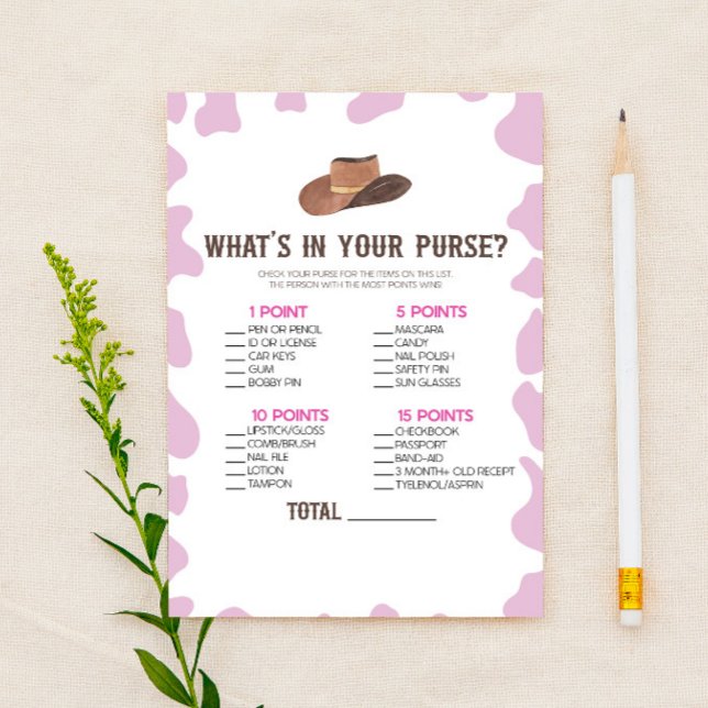 Cowgirl Rodeo What's In Purse Baby Shower Game Stationery (Creator Uploaded)