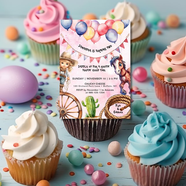 Cowgirl Rootin' Tootin' Time Birthday Invitation (Creator Uploaded)