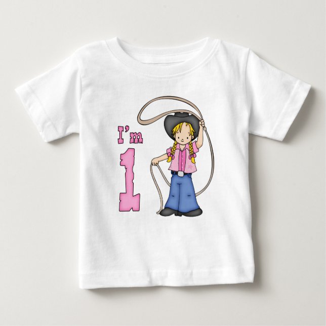 Cowgirl Roper 1st Birthday Baby T-Shirt (Front)