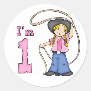 Cowgirl Roper 1st Birthday Classic Round Sticker