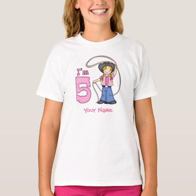 Cowgirl Roper 5th Birthday Personalised T-Shirt (Front)