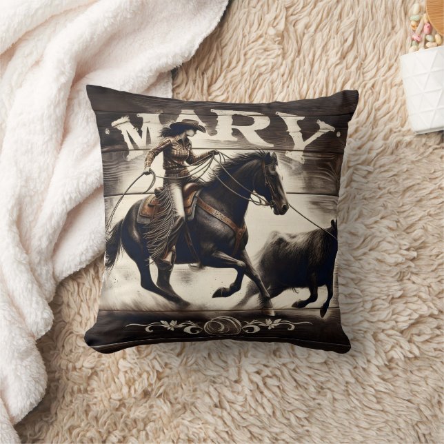 Cowgirl Roping Cattle at a Rodeo Event Cushion (Blanket)