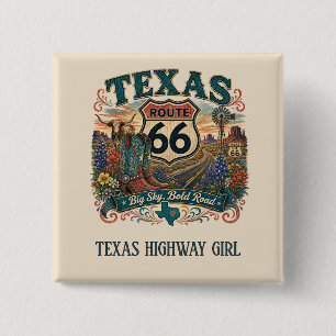 Cowgirl Route 66 Texas Road Trip Flair 15 Cm Square Badge