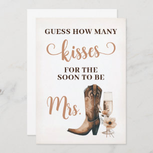 Cowgirl Rustic Bridal Shower Kisses Sign Game Card