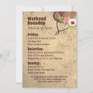 Cowgirl Rustic Floral Destination Party Itinerary Invitation