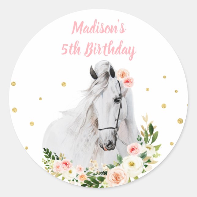 Cowgirl Saddle Up Horse Pony Birthday Classic Round Sticker (Front)