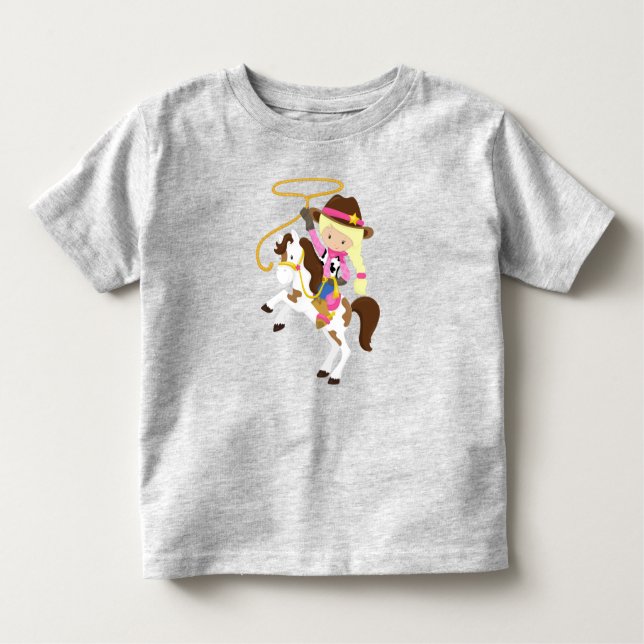 Cowgirl, Sheriff, Horse, Lasso, Blonde Hair Toddler T-Shirt (Front)