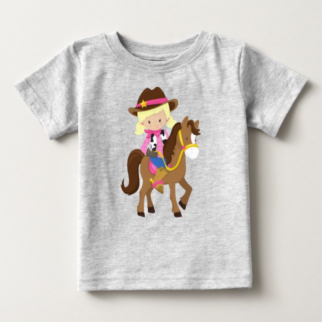 Cowgirl, Sheriff, Horse, Western, Blonde Hair Baby T-Shirt (Front)