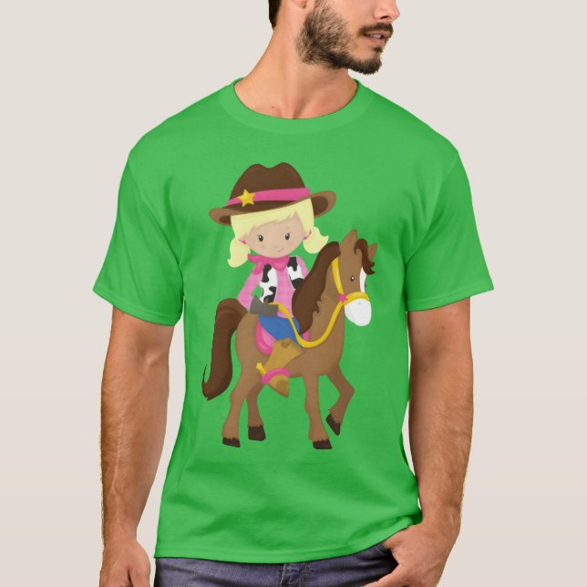 Cowgirl Sheriff Horse Western Blonde Hair retro T-Shirt (Front)