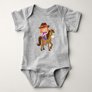 Cowgirl, Sheriff, Horse, Western, Orange Hair Baby Bodysuit