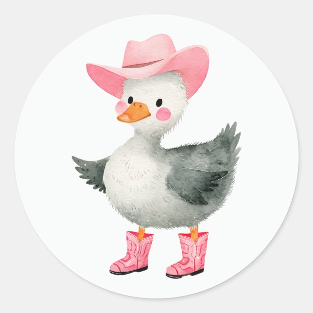Cowgirl Silly Goose Pastel Pink Cute Western  Classic Round Sticker (Front)