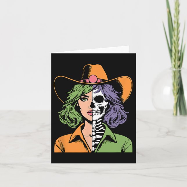Cowgirl Skeleton Halloween  Card (Front)