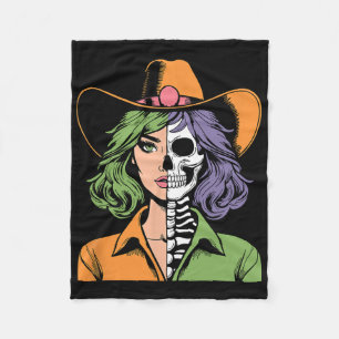 Cowgirl Skeleton Halloween  Fleece Blanket