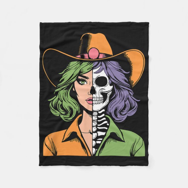 Cowgirl Skeleton Halloween  Fleece Blanket (Front)