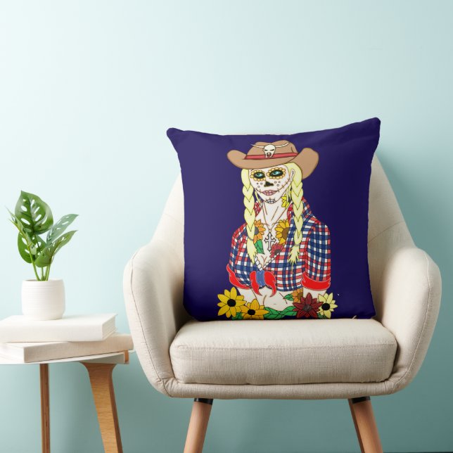 Cowgirl Sugar Skull Cushion (Chair)