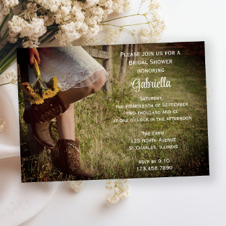 Cowgirl Sunflowers Country Western Bridal Shower Invitation