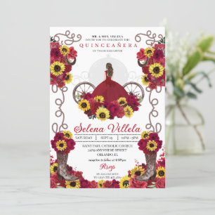 Cowgirl Sunflowers Roses Western Quinceanera Invitation