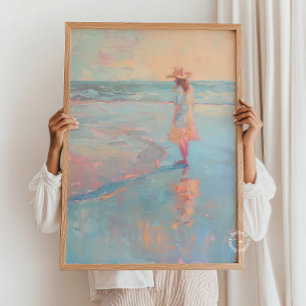 Cowgirl Sunset Beach Painting Print