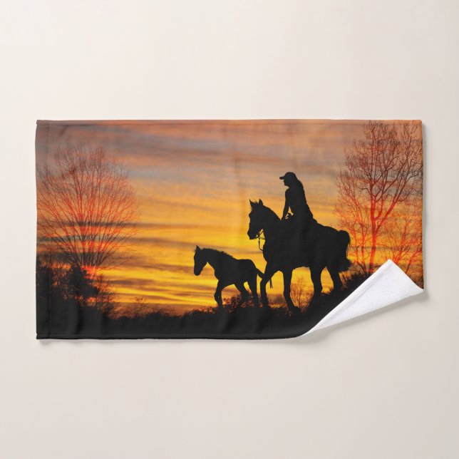 Cowgirl Sunset Horseback Ride Hand Towel (Hand Towel)