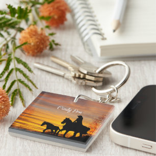 Cowgirl Sunset Horseback Ride Key Chain