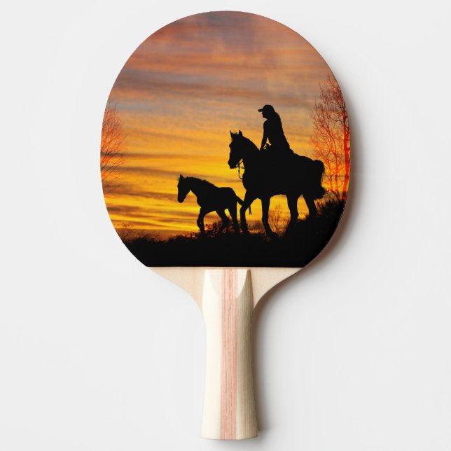 Cowgirl Sunset Horseback Ride Ping Pong Paddle (Front)