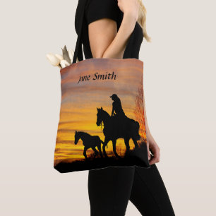 Cowgirl Sunset Horseback Ride Quote Tote Bag