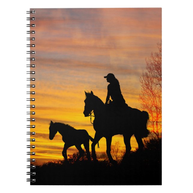 Cowgirl Sunset Horseback Ride Spiral Notebook (Front)