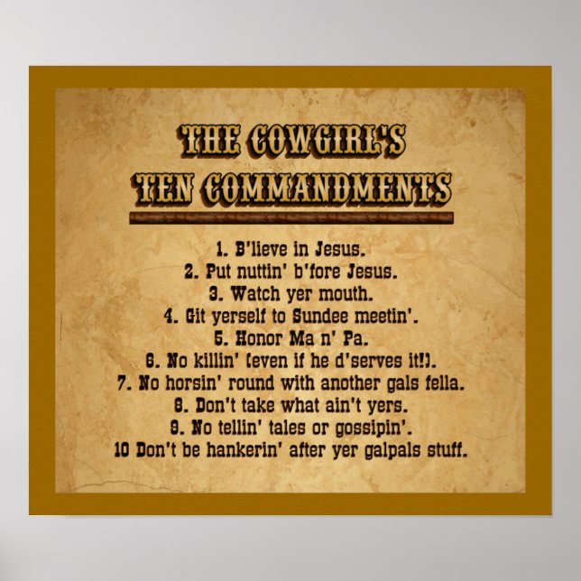 Cowgirl Ten Commandments Poster (Front)