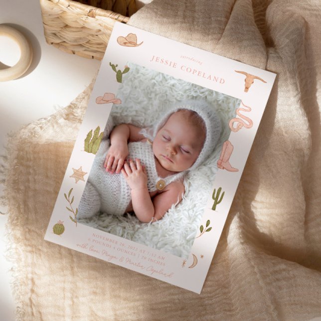 Cowgirl Western Baby Photo Birth Announcement (Creator Uploaded)